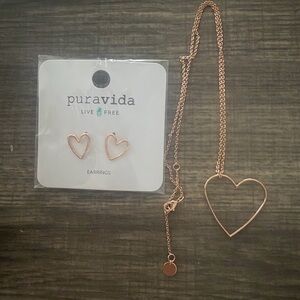 Pura Vida Rose Gold Open Heart Necklace & Stud Earrings Set